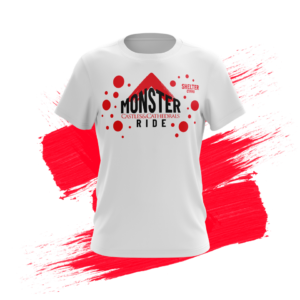 A photo of a t-shirt supporting the Castles and Cathedrals Monster Ride cycling sportive